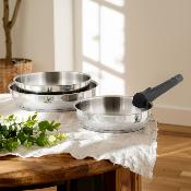 Set de 3 poêles inox amovible 20/24/28cm - "Réactif"